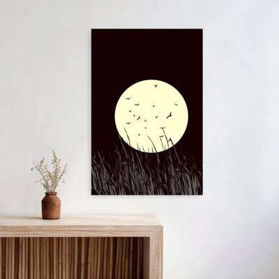 Vol nocturne au clair de lune - Illustration abstraite contemporaine saisissante d'une chauve-souris et d'un oiseau dans un paysage naturel