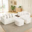 Canapé en U 137,5 po, charge USB et sans fil, table basse avec porte-gobelet, canapé modulaire surdimensionné et mobile, repose-pieds mobile, sans assemblage, 6 sièges, velours côtelé, beige-1334888630