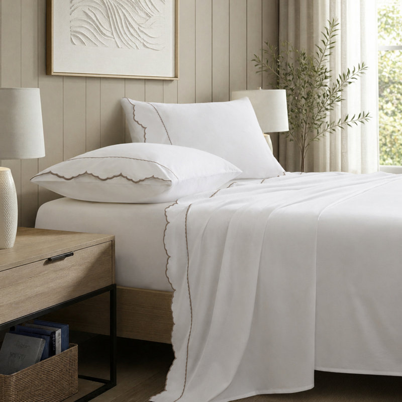 4 Pieces King Cotton Sheet Set with Linen Aesthetic