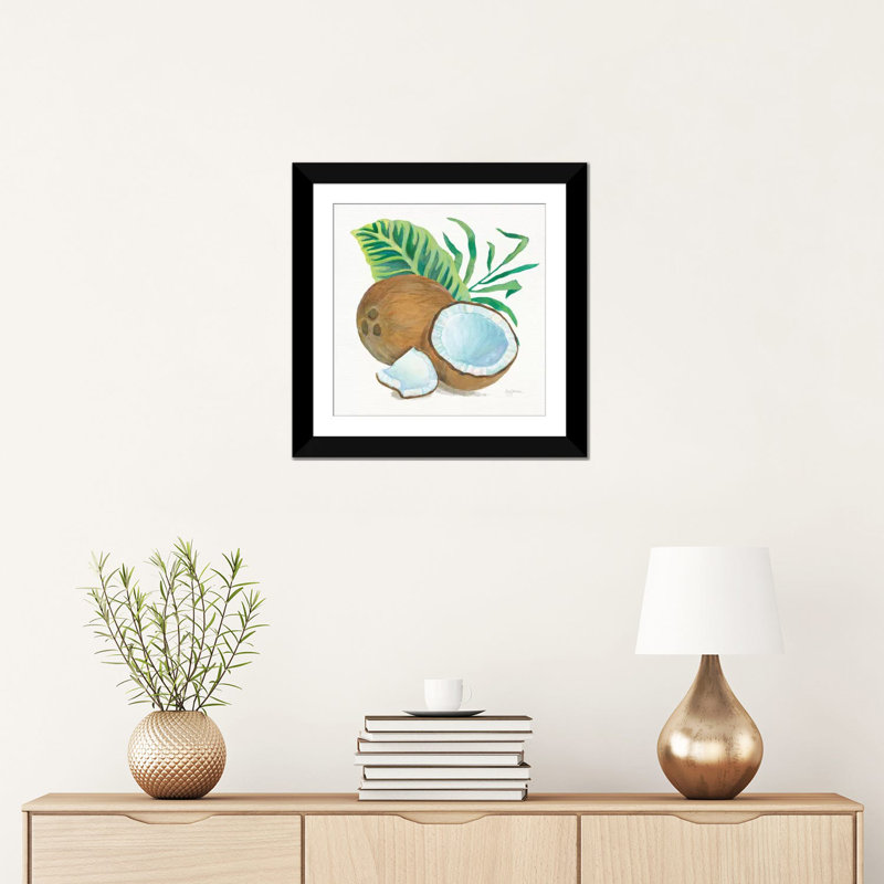« coco palm ii », reproduction sur toile tendue, H 16 po x l 16 po x P 1 po, Papier d'art encadré noir, Blanc