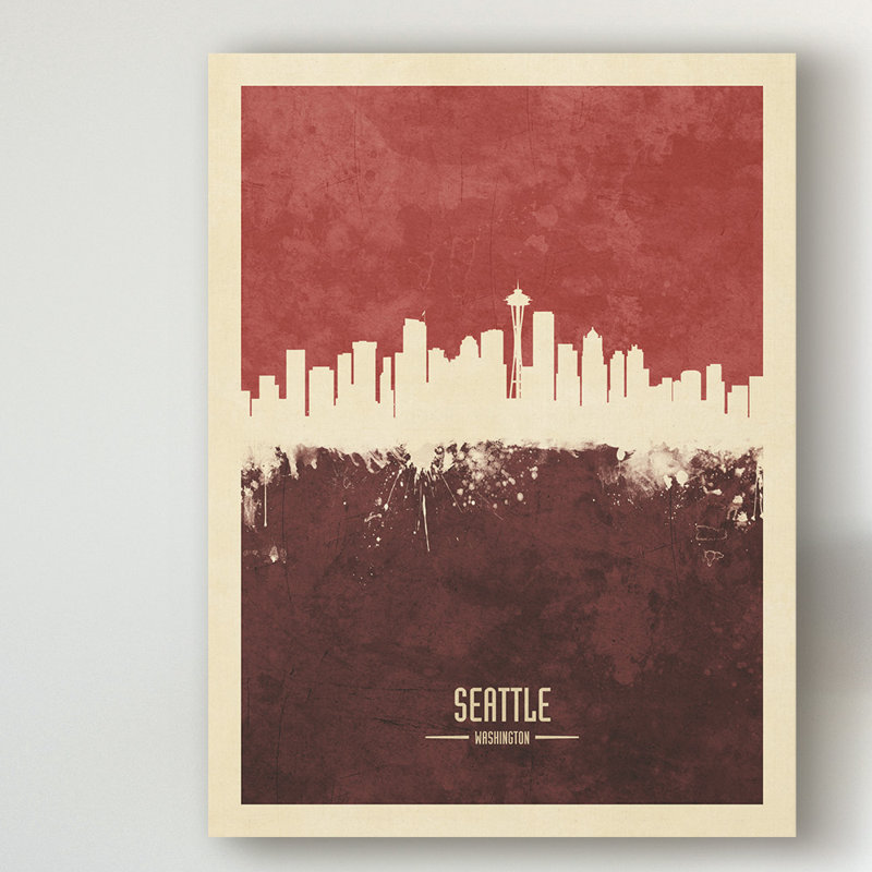 « seattle washington horizon red ii », reproduction d’art sur toile tendue, H 24 po x l 18 po x P 2 po