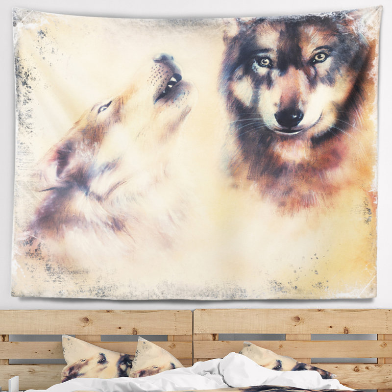 Tapisserie de loup hurlant Animal, H 78 po x l 92 po