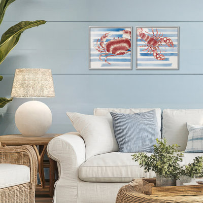 Striped Claws Sea Creatures 2pc Framed Giclee Set, design by Eli Jones