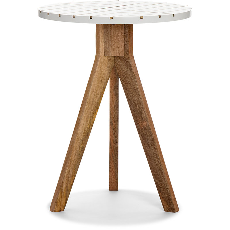 Amari White and Brass Inlay Round Wood Side Table