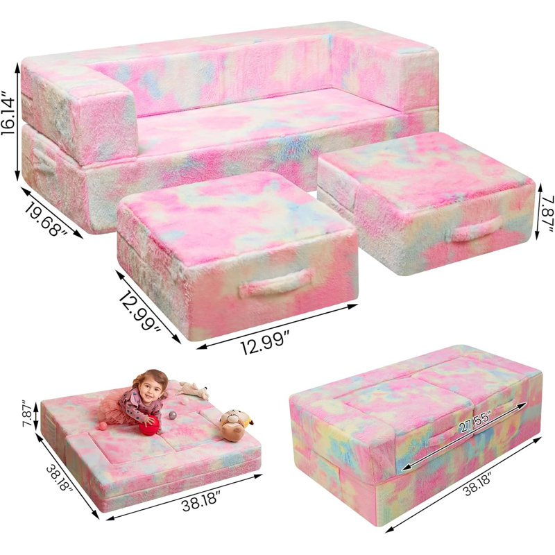 Extra Wider Seating Couch, 3-In-1 Convertible Play Couch, Convertible Folding Sofa, Modular Play Couch High-Density Foam For Playroom