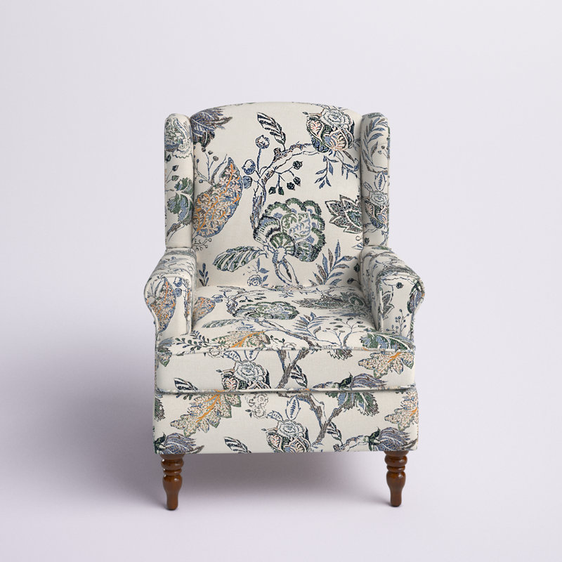 Aiddan Traditional 29'' Wide Wing Back Armchair with Solid Wood Legs, Multi Gray Floral