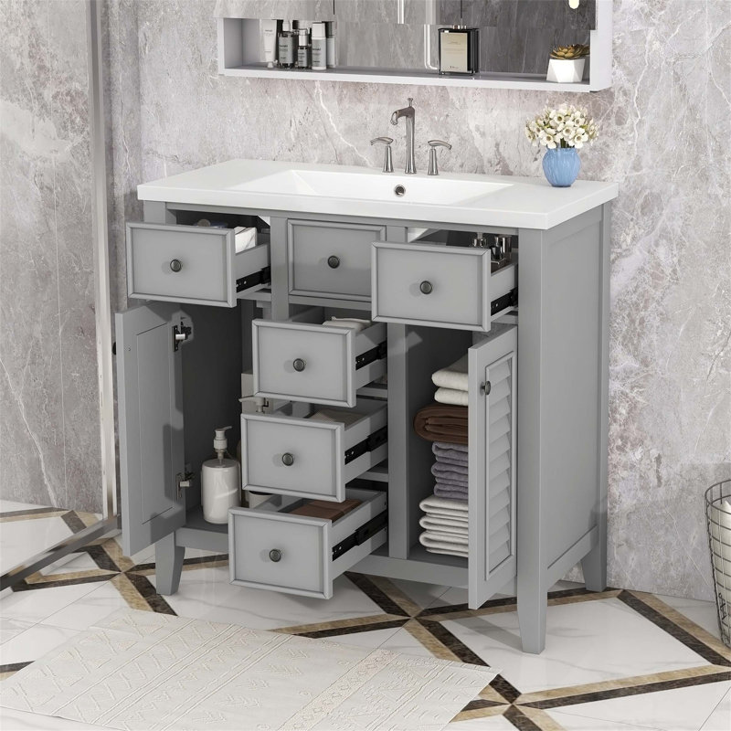Meuble-lavabo sur pied simple 35,98 po avec comptoir en céramique