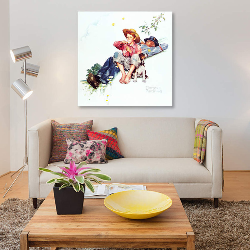 «Grandpa and Me Pick Daisies», peinture sur toile tendue, H 12 po x l 12 po x P 0,75 po, Toile tendue, Pas de tapis