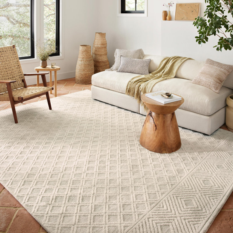 Tapis géométrique ivoire / naturel Neda, Carré 1 pi 6 po