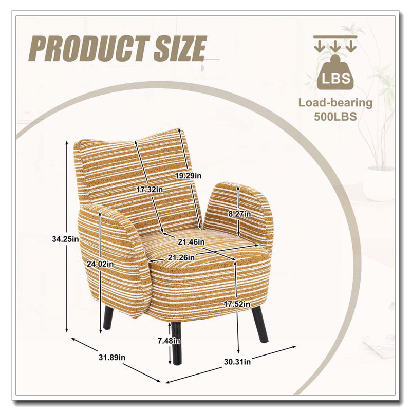 Fauteuil d'appoint rembourré Boucle, Jaune moutarde