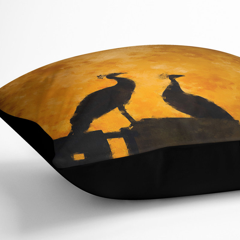 Silhouette of Two Peacocks Cushion with Filling, Black, 55cm H x 55cm W x 20cm D