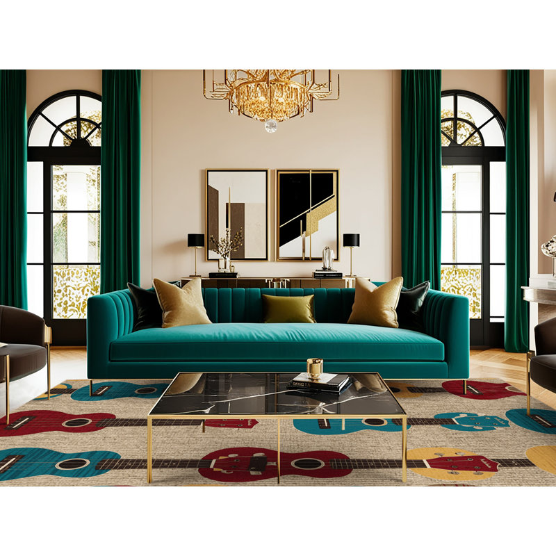  Tapis lavable de musique d'ukulélé, Carré 4 pi