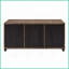 Chêne rustique & amp; Table basse noire avec portes coulissantes en verre - Rangement peu encombrant pour le salon