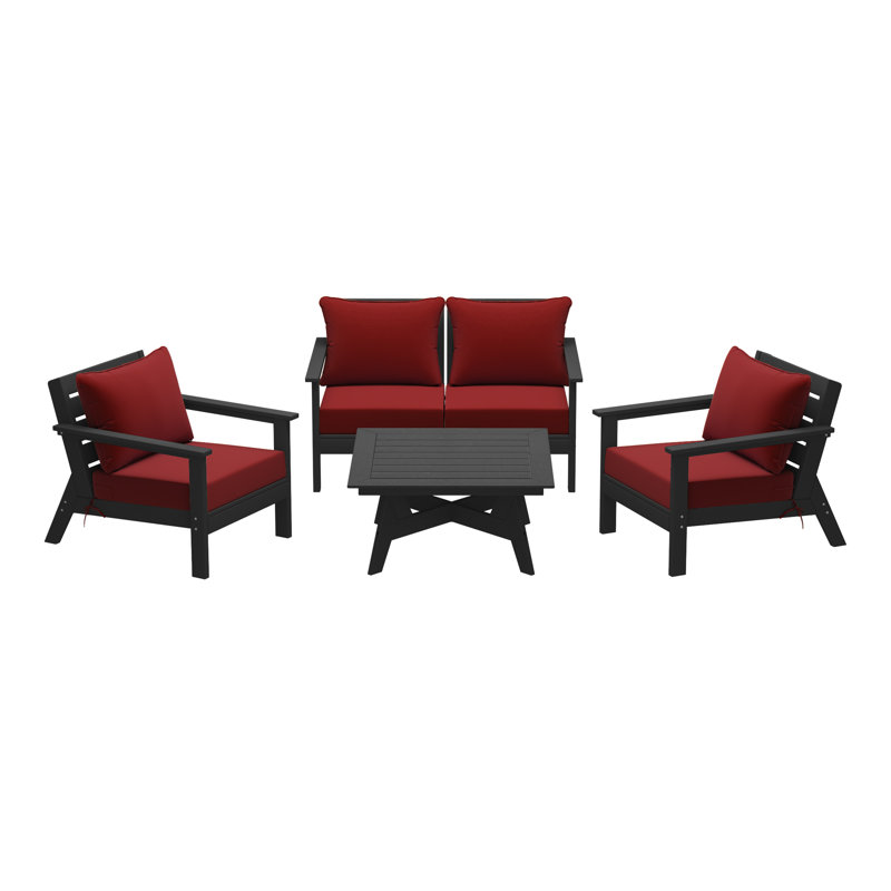 Ensemble de conversation à assise profonde 5 pièces, Rouge, Noir, noir, noir, noir