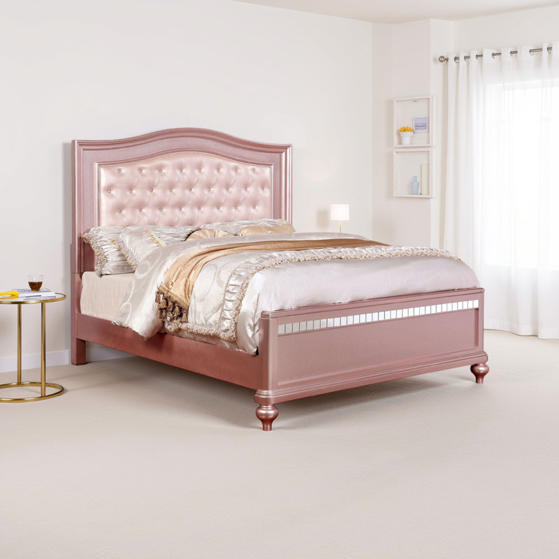 Micanor Tufted Upholstered Panel Bed, Queen, Rose Gold