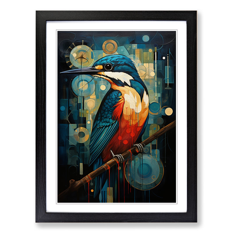 King Fisher Constructivism No.3 - Single Picture Frame Print on Wood, 34cm H x 25cm W x 2cm D, Black Framed
