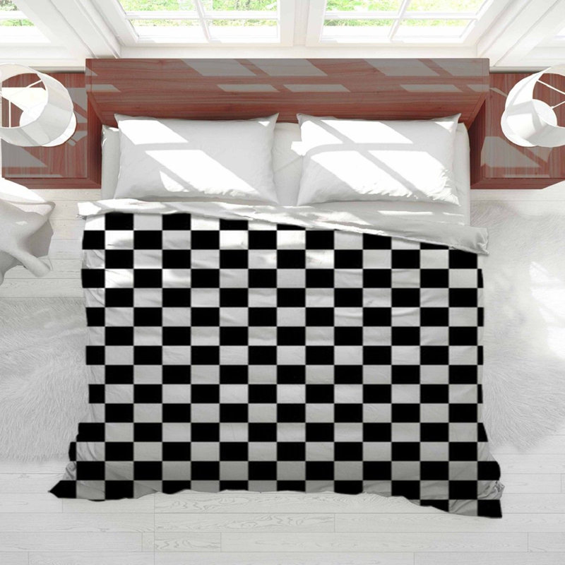 Housse de couette simple à carreaux, Housse de couette pour lit double, Noir