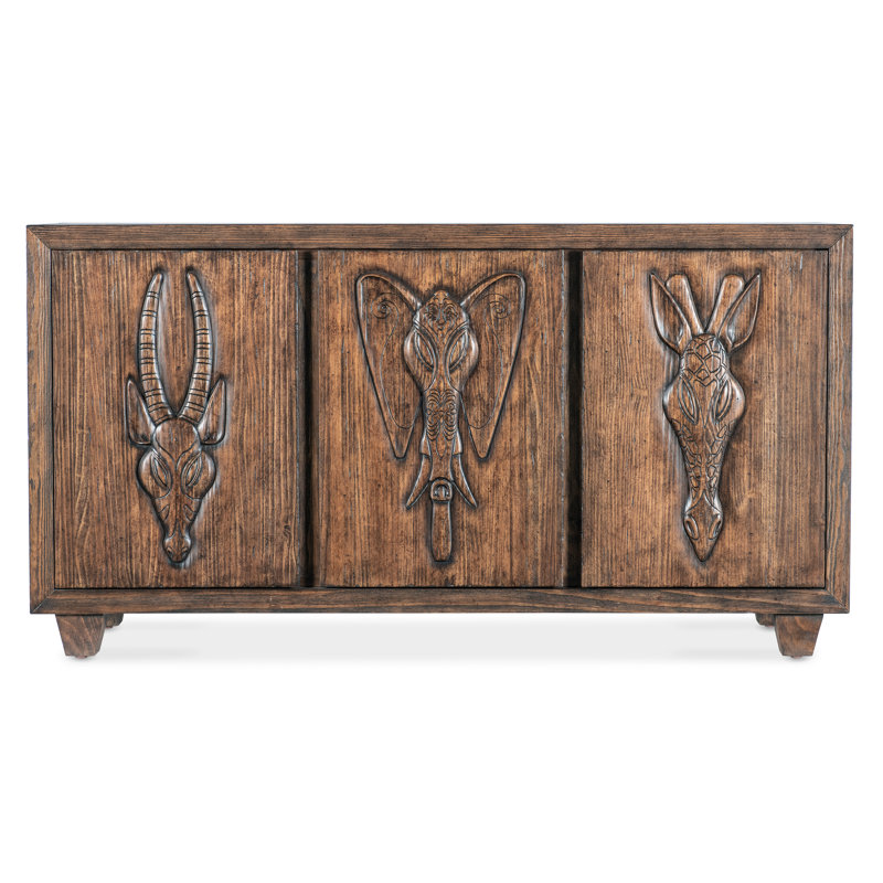 Safari Brown Pine Veneer Rustic Credenza