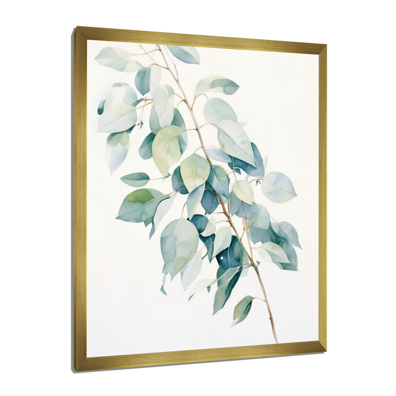 Vert, blanc, minimalisme, eucalyptus Essence III, H 32 po x l 16 po x P 1 po, Cadre doré à une seule photo