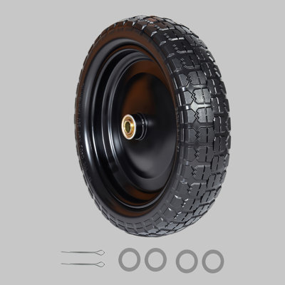 13" Flat-Free Polyurethane Replacement Wheel with 2.2" Offset Hub & 5/8" Bearing (Set of 1)