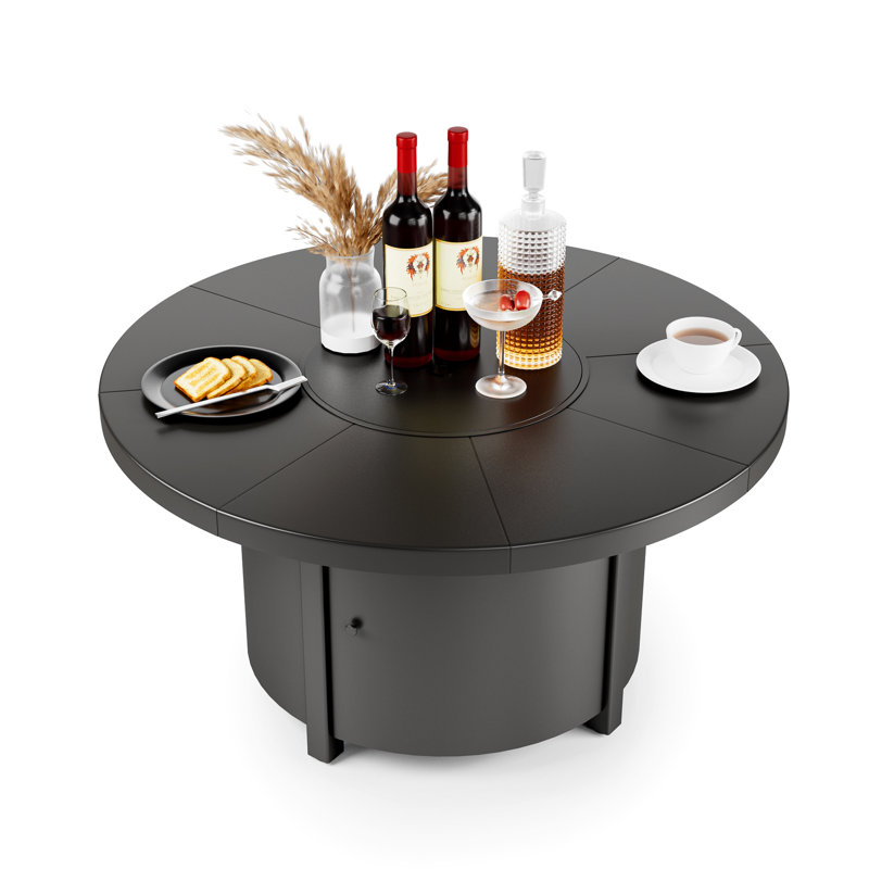 48" Round Propane Fire Pit,Steel Tabletop Fire Pit,40000 BTU Auto-Ignition Gas Fire Pits With Lid & Windproof Glass For Outdoor,Patio,Backyard