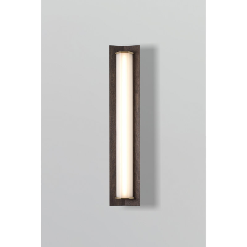 Plafonnier encastré à intensité variable à 1 lumière Penna, H 40 po x l 7,7 po x P 3,5 po, Laiton brossé / noyer teinté foncé