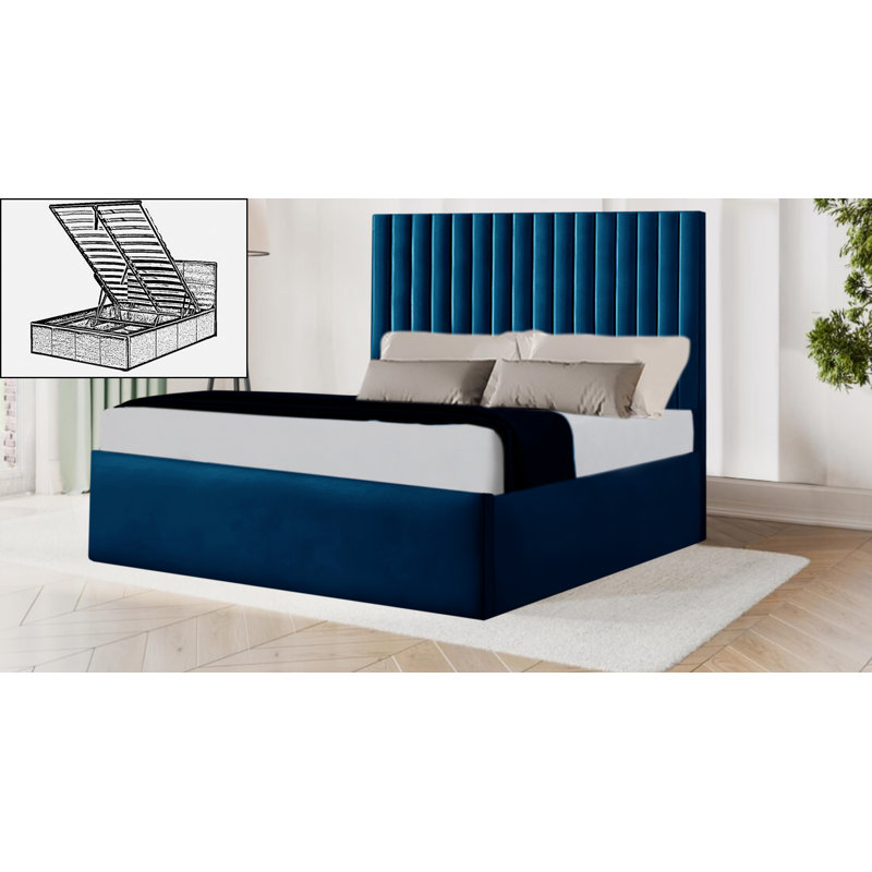 Azhan Upholstered Ottoman Storage Bed, Blue, Single (3')