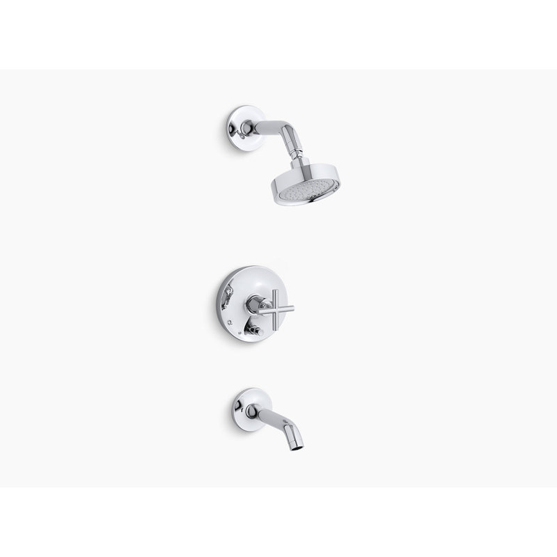 Purist® Pressure-Balancing Thermostatic Tub and Shower Faucet, Vibrant Polished Nickel, Cross Handle, 2.5 GPM