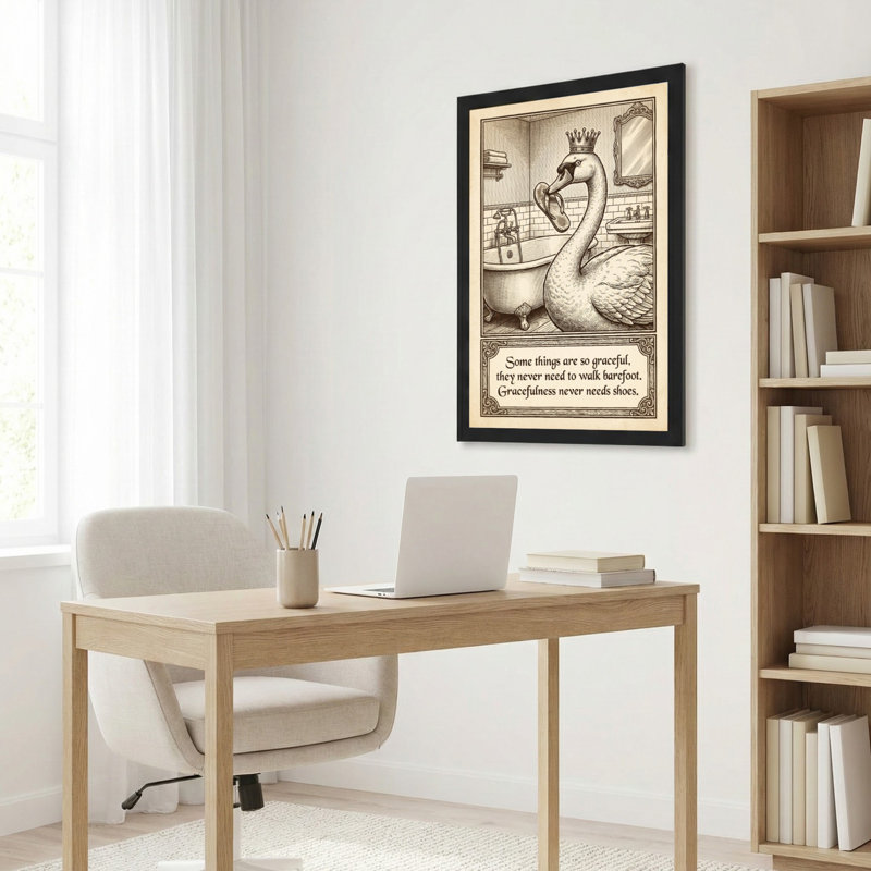 Cygne couronné dans une salle de bain, style croquis vintage, toile tendue sur châssis, lot de 1, H 24 po x l 16 po