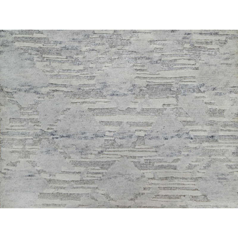 Tapis oriental gris pâle 2 pi x 3 pi, coupe et boucle, conception moderne, tapis oriental en laine naturelle non tissée, tapis noué à la main