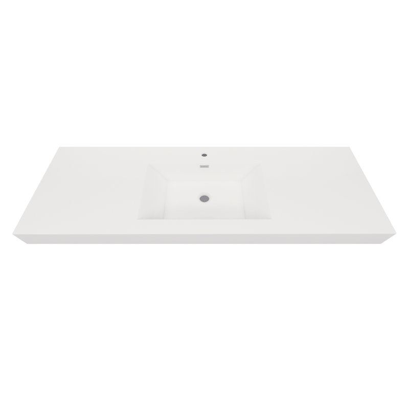 Lavabo de salle de bain vasque rectangulaire en pierre blanche ultrabrillante avec trop-plein