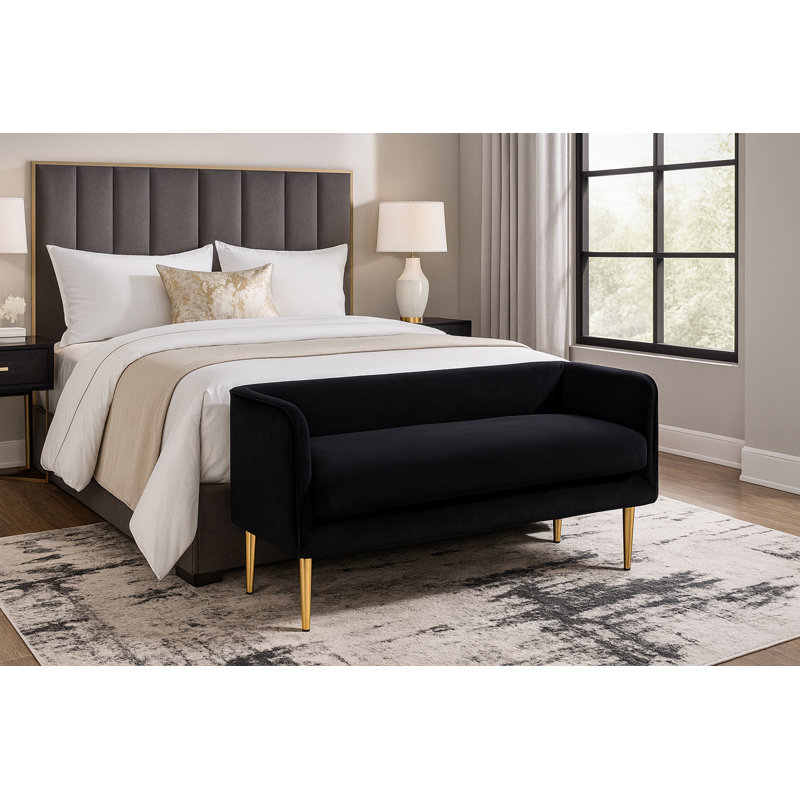 Audrey Manuel Upholstered Bench, Black Velvet