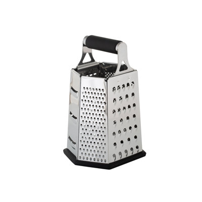 Kitchen Détails râpe à fromage en acier inoxydable à 6 côtés de couleur noire | Poignée de qualité supérieure | Base antidérapante | Râpe de cuisine professionnelle 9 pouces