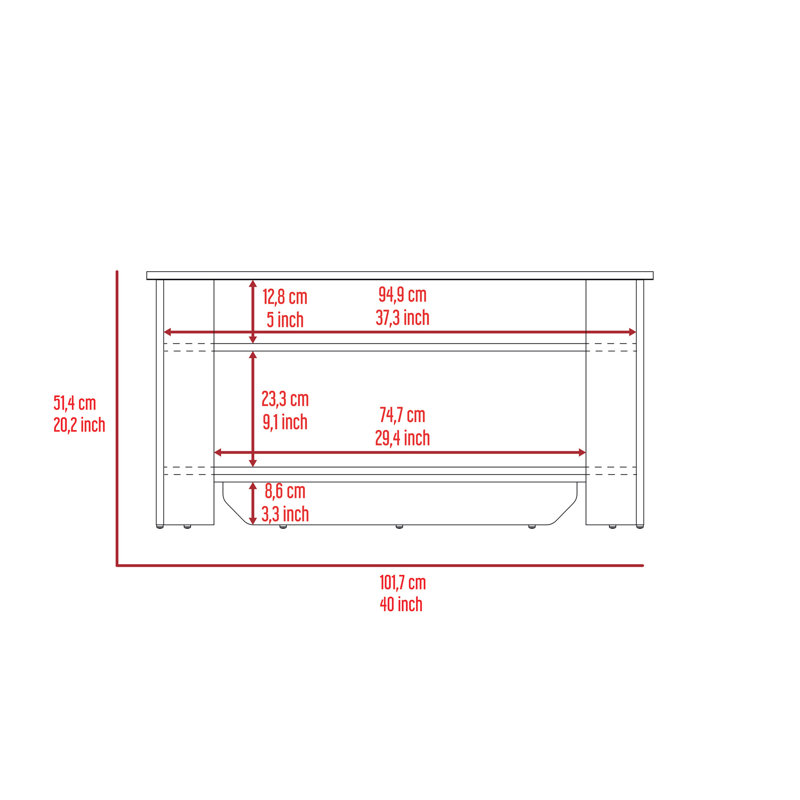 Table de rangement Polgon, tablette de table extensible, tablette inférieure, finition chêne clair / blanc, Light Oak