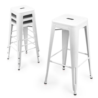 Caine 30 Stackable Metal Bar Stools Indoor Outdoor Backless Counter Height Stools Chairs