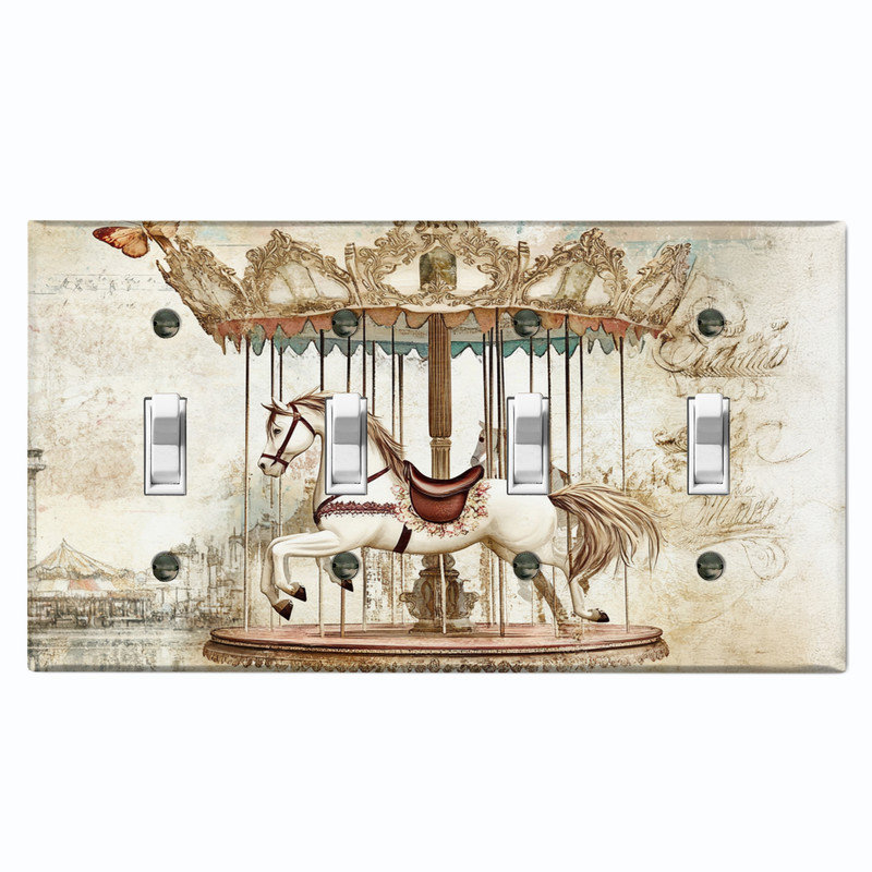 Couvercle de plaque d'interrupteur en métal; Carrousel rétro à 4 bandes US standard, # 4 Quad bascule