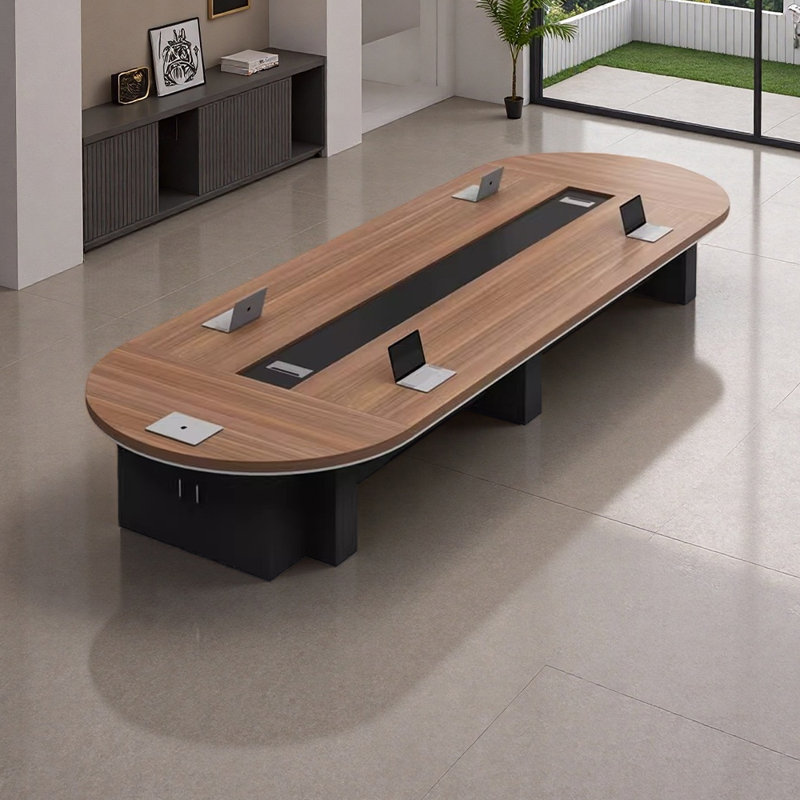 Table de conférence de luxe moderne avec rangement, Brun, H 29,52 po x L 236,22 po x l 59,05 po