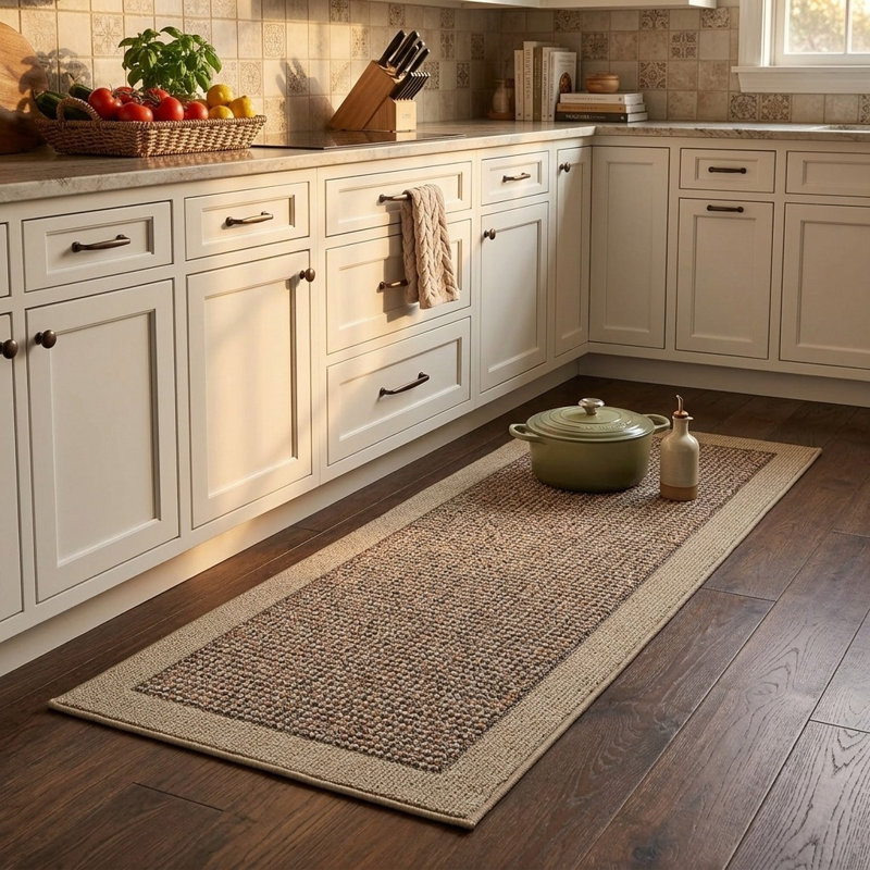 Tapis de cuisine antidérapant et antitaches, lavable à la machine, Taupe