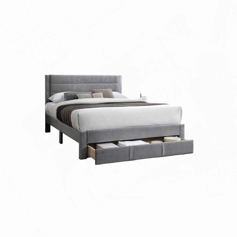 Lit rembourré avec rangement Corduroy, gris