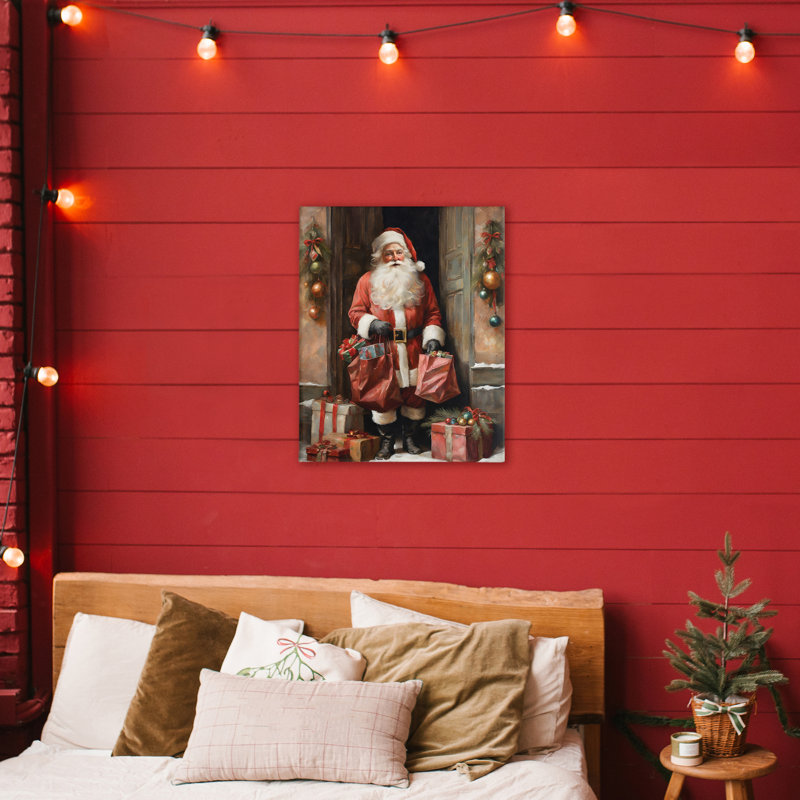 Père Noël sur toile, par Jo Moulton, H 30 po x l 24 po