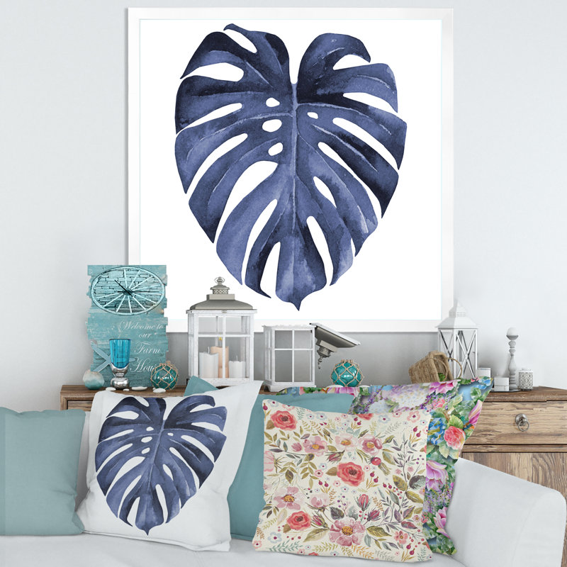 «Tropical Watercolor Leaves III», reproduction d'art sur toile encadrée, H 16 po x l 16 po x p 1 po, Cadre blanc