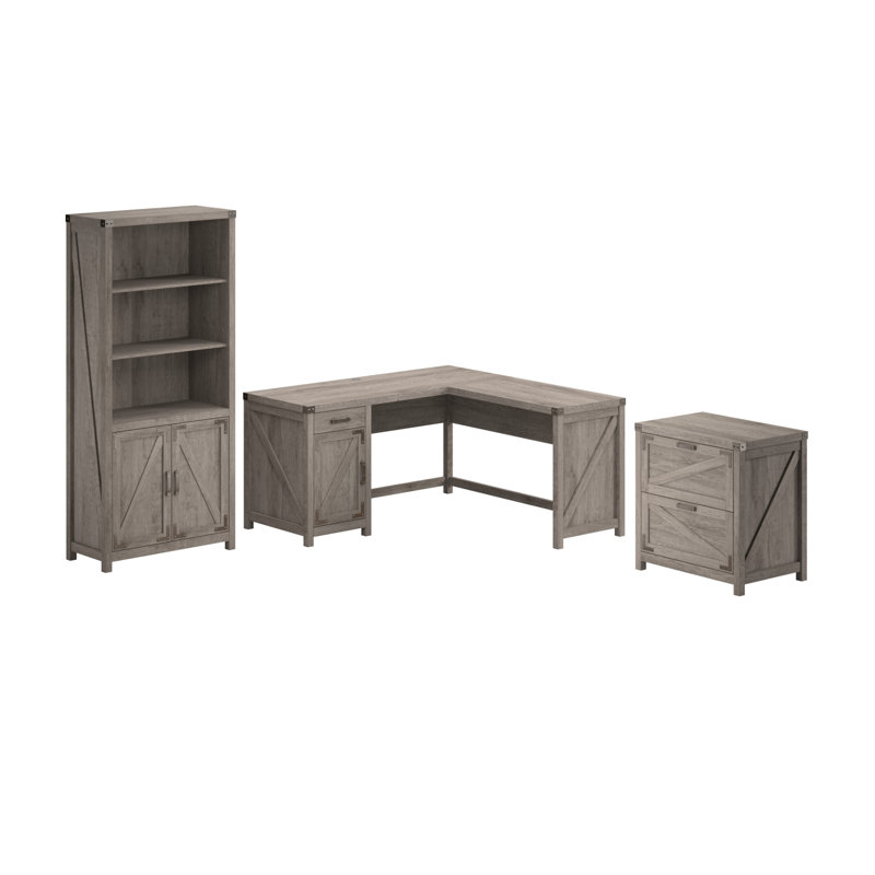 Egils 3 Piece Writing Desk Office Set, Restored Gray