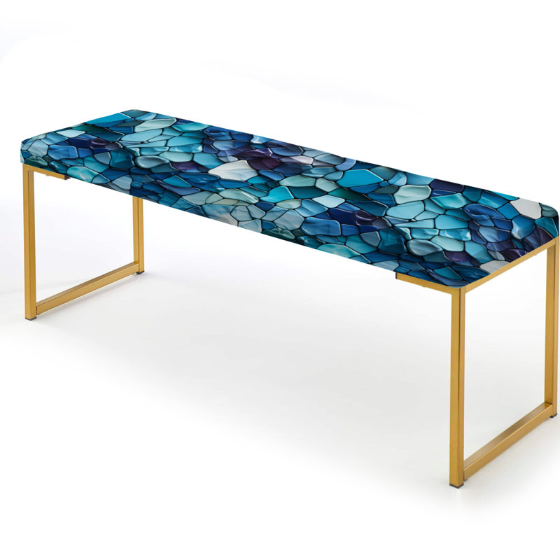 Banc rembourré tropical bleu océan et mosaïque turquoise