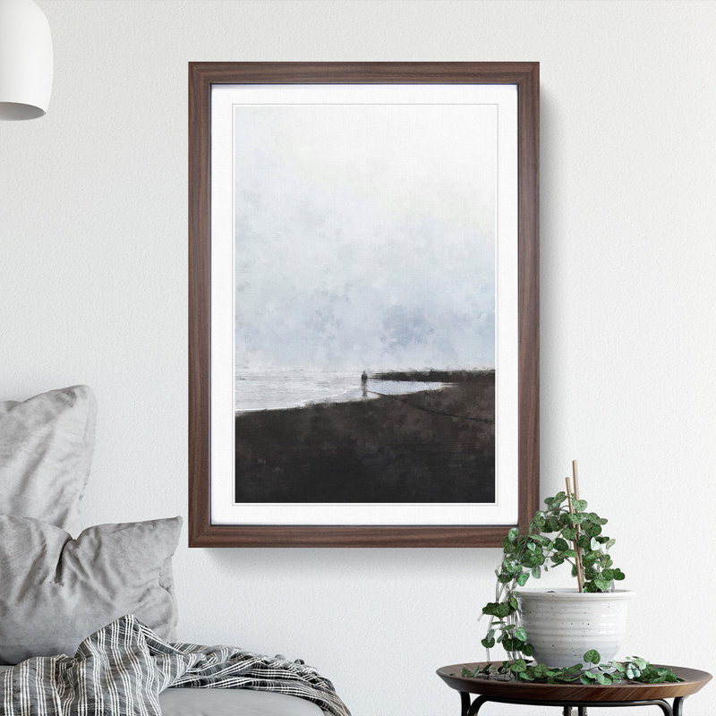 Walking on the Beach Painting - Picture Frame Graphic Art, 65cm H x 48cm W x 2cm D, Walnut