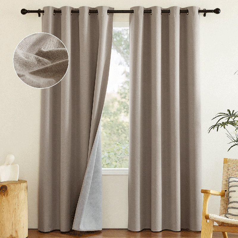 100% Blackout Curtains Linen Texture Room Darkening Thermal Insulating Drapes for Bedroom & Living Room(Set of 2), Cappuccion
