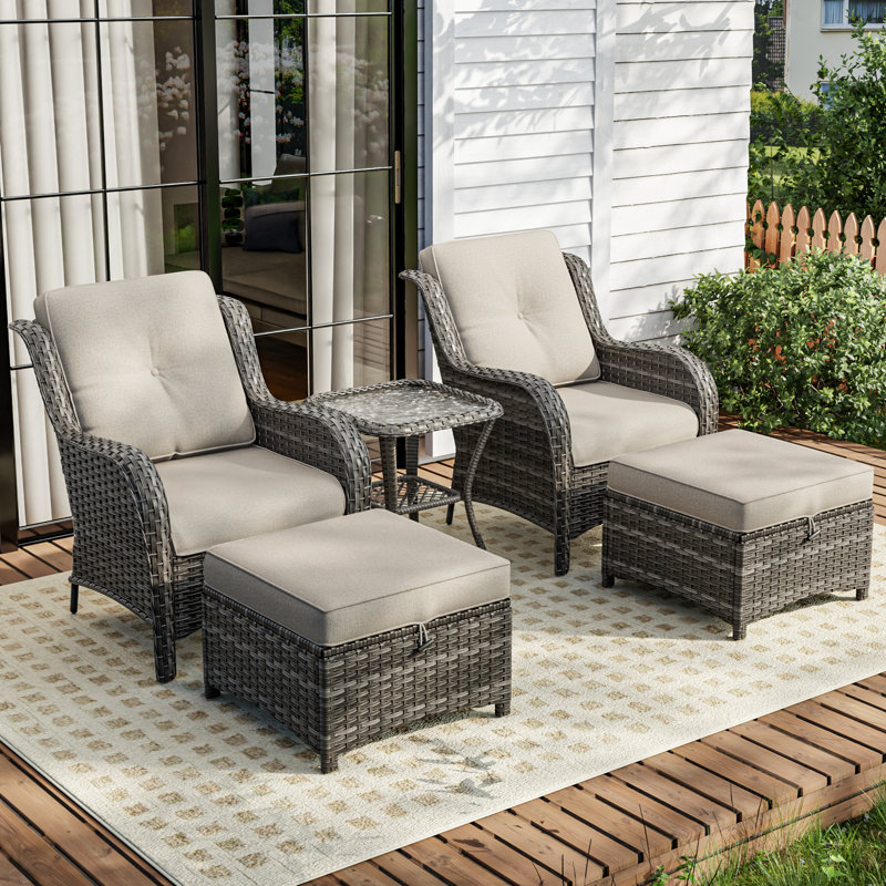 Arakawa Wicker 2 - Person Patio Conversation Set with Cushions, Beige