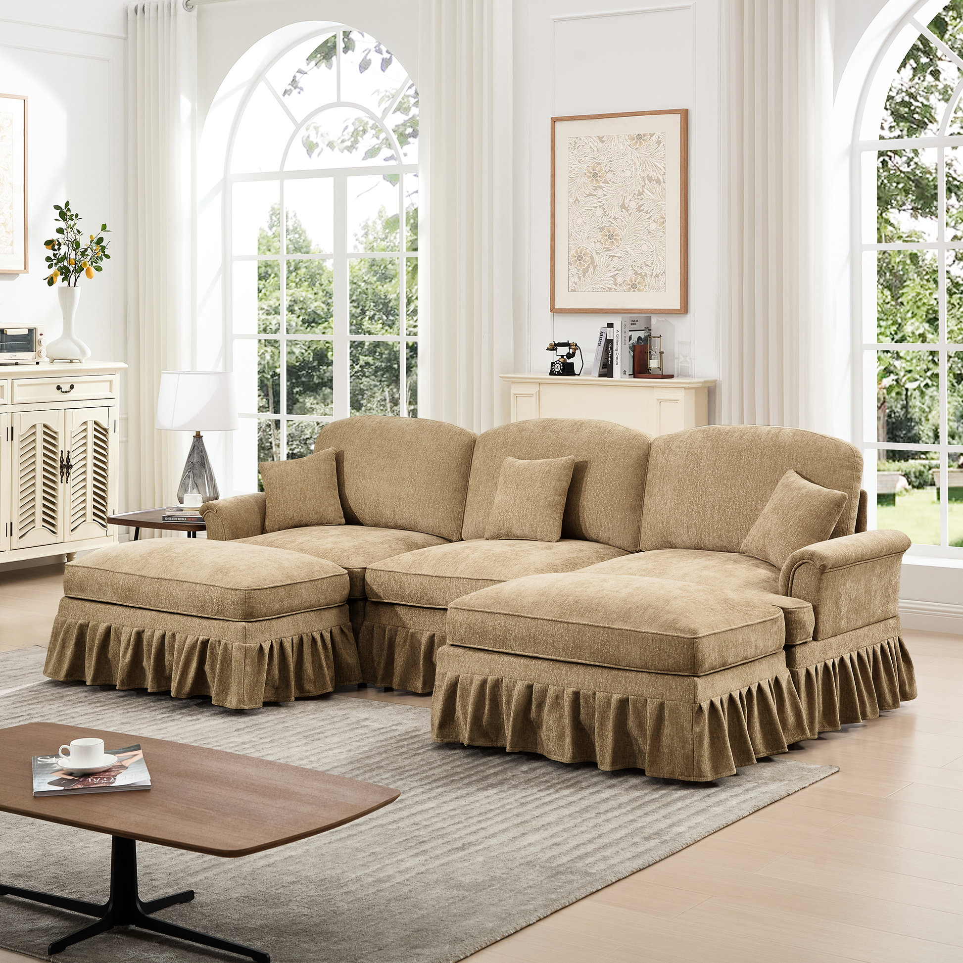 Canora Grey Classic Comfy U Shape Sectional Couch With Flared Arms ...