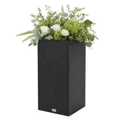 1PC Elevated Tall Metal Planter Box, Rectangular Floor Pot - Adjustable Divider - Double-Layer Liner - Heavy-Duty Black Iron Outdoor Planter