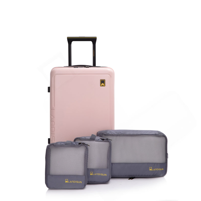 19" +3Pc Lining Storage Bag Three-Piece Carry On Luggage,Suitcases With Wheels,ABS Lightweight Carry On Suitcase,Hard Shell Luggage PINK