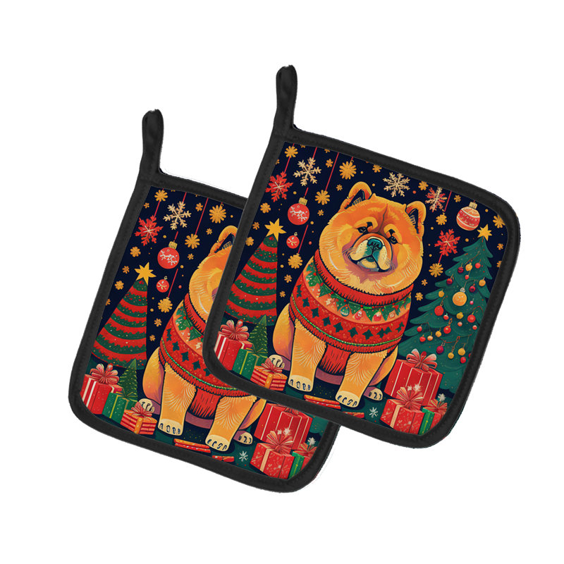 Paire de poignées Chow Chow Christmas